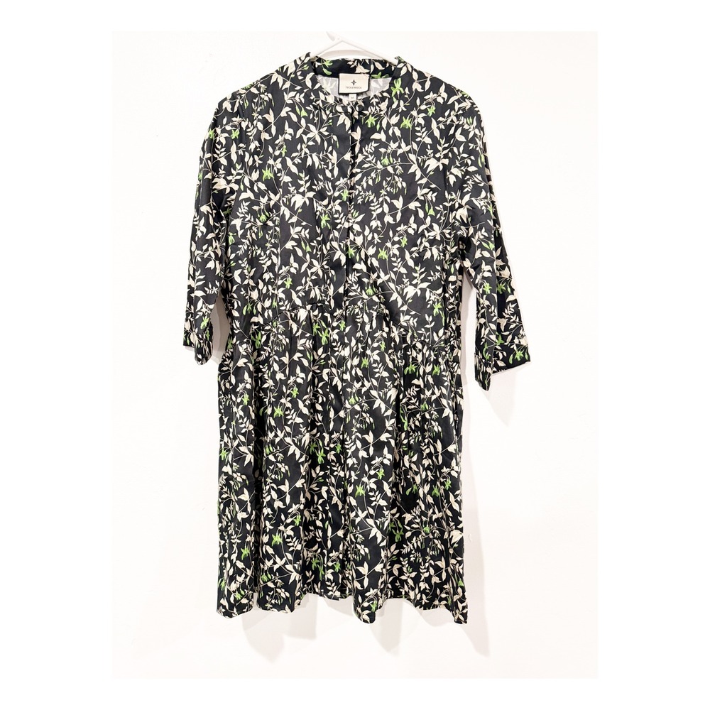 Tuckernuck Royal Shirt Dress Black Floral Vine Print Drop Waist Pocket Womens M
